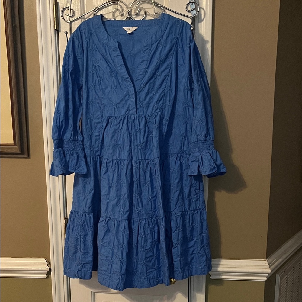 Crown & Ivy Blue Midi Dress with Ruffle Sleeves